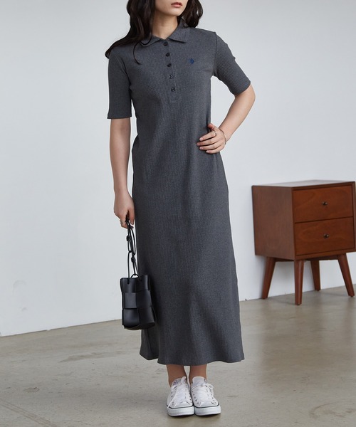 U.S. POLO ASSN.（ユーエスポロアッスン）の「RANAN/solleim別注【U.S.POLO ASSN.】 ワンポイント刺繍ポロ襟リブワンピース（ワンピース・レディース・ブラック/グレー/ネイビー・LL/L/M）」の7枚目の写真