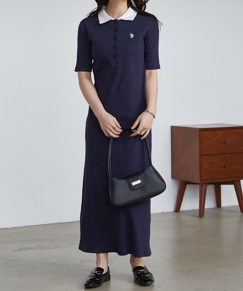 U.S. POLO ASSN.（ユーエスポロアッスン）の「RANAN/solleim別注【U.S.POLO ASSN.】 ワンポイント刺繍ポロ襟リブワンピース（ワンピース・レディース・ブラック/グレー/ネイビー・LL/L/M）」の8枚目の写真