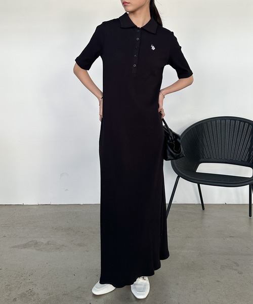 ワンピース Stripe Rib Polo Dress moss S SLY | WAIST RIB POLY ショートワンピース (ワンピース(ミニ