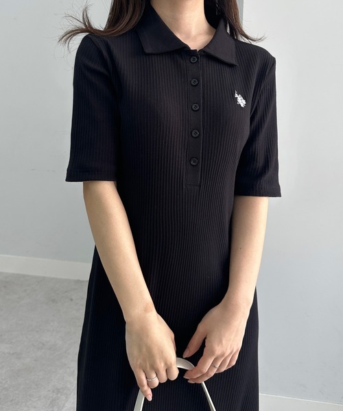 U.S. POLO ASSN.（ユーエスポロアッスン）の「RANAN/solleim別注【U.S.POLO ASSN.】 ワンポイント刺繍ポロ襟リブワンピース（ワンピース・レディース・ブラック/グレー/ネイビー・LL/L/M）」の11枚目の写真