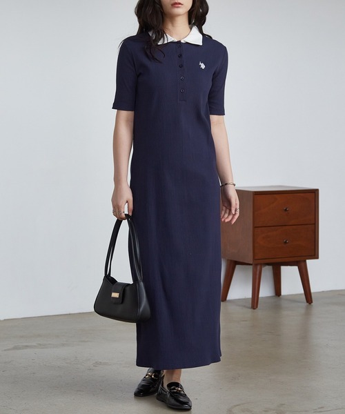 U.S. POLO ASSN.（ユーエスポロアッスン）の「RANAN/solleim別注【U.S.POLO ASSN.】 ワンポイント刺繍ポロ襟リブワンピース（ワンピース・レディース・ブラック/グレー/ネイビー・LL/L/M）」の13枚目の写真