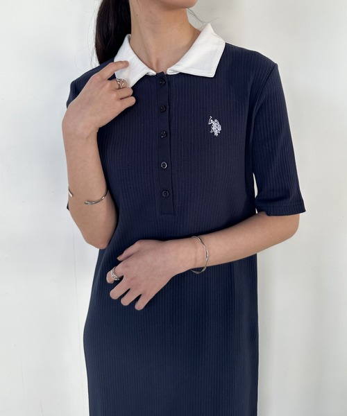 U.S. POLO ASSN.（ユーエスポロアッスン）の「RANAN/solleim別注【U.S.POLO ASSN.】 ワンポイント刺繍ポロ襟リブワンピース（ワンピース・レディース・ブラック/グレー/ネイビー・LL/L/M）」の12枚目の写真