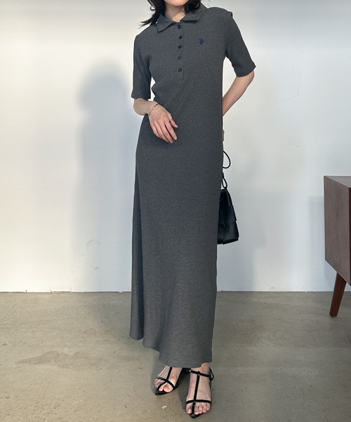 U.S. POLO ASSN.（ユーエスポロアッスン）の「RANAN/solleim別注【U.S.POLO ASSN.】 ワンポイント刺繍ポロ襟リブワンピース（ワンピース・レディース・ブラック/グレー/ネイビー・LL/L/M）」の19枚目の写真