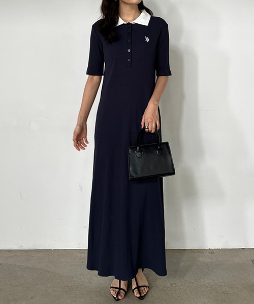 U.S. POLO ASSN.（ユーエスポロアッスン）の「RANAN/solleim別注【U.S.POLO ASSN.】 ワンポイント刺繍ポロ襟リブワンピース（ワンピース・レディース・ブラック/グレー/ネイビー・LL/L/M）」の20枚目の写真