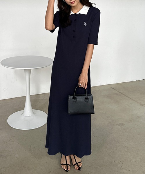 U.S. POLO ASSN.（ユーエスポロアッスン）の「RANAN/solleim別注【U.S.POLO ASSN.】 ワンポイント刺繍ポロ襟リブワンピース（ワンピース・レディース・ブラック/グレー/ネイビー・LL/L/M）」の22枚目の写真