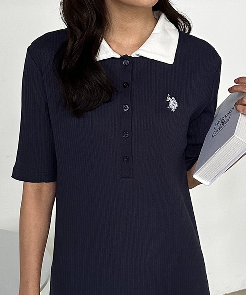 U.S. POLO ASSN.（ユーエスポロアッスン）の「RANAN/solleim別注【U.S.POLO ASSN.】 ワンポイント刺繍ポロ襟リブワンピース（ワンピース・レディース・ブラック/グレー/ネイビー・LL/L/M）」の16枚目の写真
