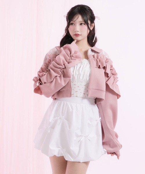 DearMyLoveRose(ディアマイラブローズ)の「ヨークレースフリルショートブルゾン【大きいサイズ有り】(その他アウター・レディース・グレー/ブラック/ブルーグレー/ブラック系その他/ベージュ/ベビーピンク・LL~3L/L~LL/M-L)」の6枚目の写真