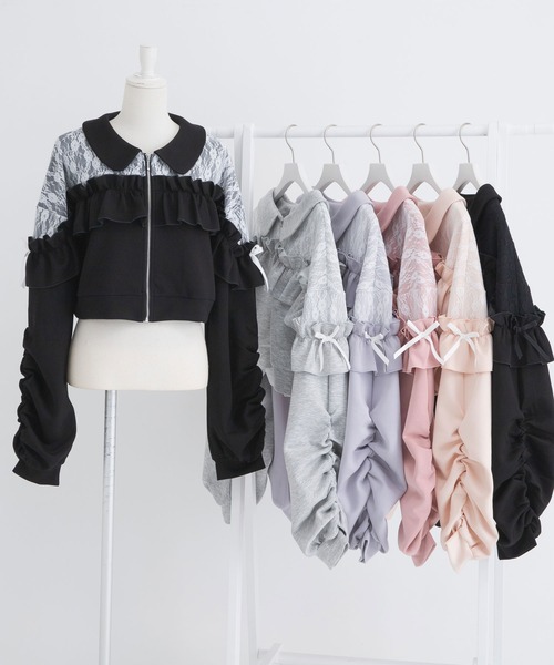 DearMyLoveRose(ディアマイラブローズ)の「ヨークレースフリルショートブルゾン【大きいサイズ有り】(その他アウター・レディース・グレー/ブラック/ブルーグレー/ブラック系その他/ベージュ/ベビーピンク・LL~3L/L~LL/M-L)」の7枚目の写真