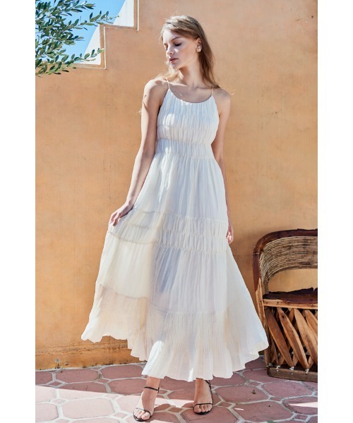 Ester Pleated Dress オフショルアコーディオンプリーツドレス