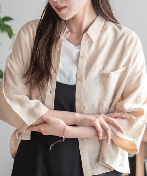 「NOBLE」 7分袖シャツ - ネイビー レディース nAvy ショート丈7分袖シャツ（シャツ/ブラウス）｜NAVY