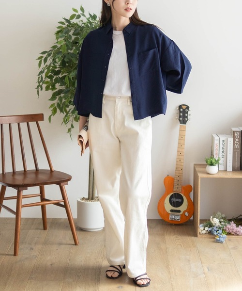 「NOBLE」 7分袖シャツ - ネイビー レディース NOBLE 「NOBLE」 7分袖シャツ - ネイビー レディース : ZOZOTOWN
