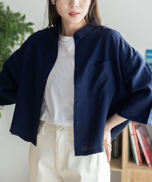 ネイビー ショートスリーブ 半袖シャツ　ブラウス EKAL（エカル）の「『撥水/UVカット』『UR TECH』ナイロン