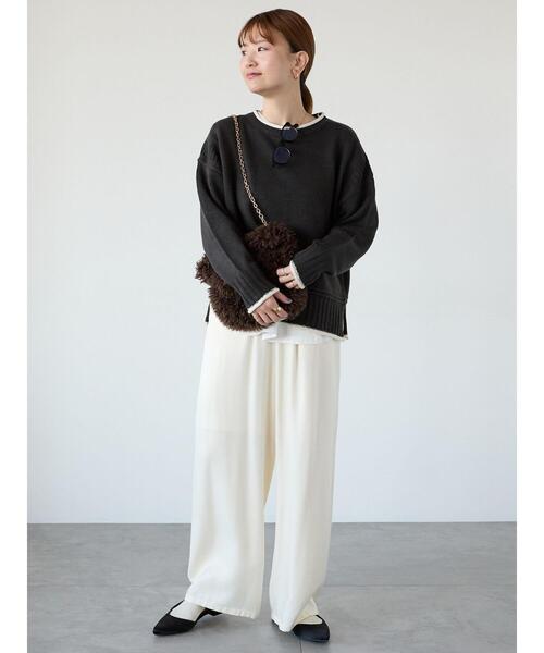 Lugnoncure（ルノンキュール）の「編地切替配色クルーネックニット（ニット/セーター・レディース・グレー/チャコールグレー/オフホワイト・F）」の5枚目の写真