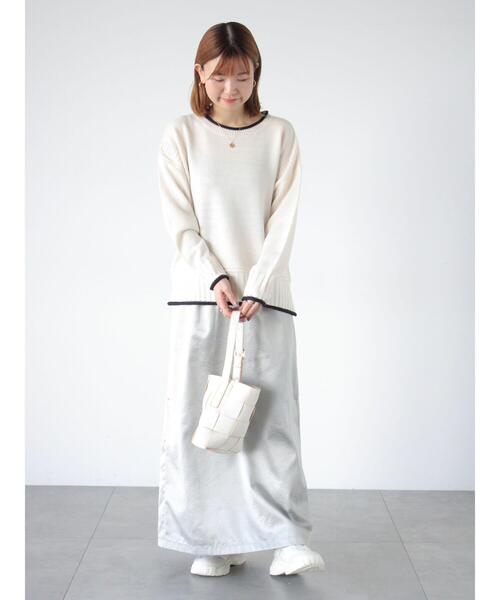 Lugnoncure（ルノンキュール）の「編地切替配色クルーネックニット（ニット/セーター・レディース・グレー/チャコールグレー/オフホワイト・F）」の8枚目の写真