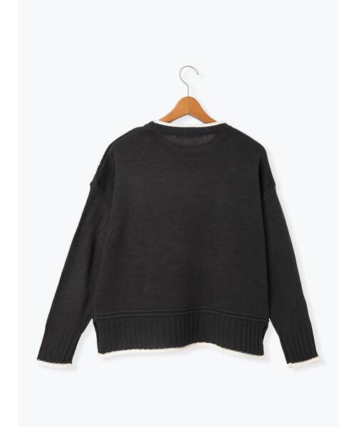 Lugnoncure（ルノンキュール）の「編地切替配色クルーネックニット（ニット/セーター・レディース・グレー/チャコールグレー/オフホワイト・F）」の16枚目の写真