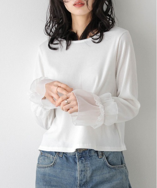 セール】ギャザーフリル袖トップス（Tシャツ/カットソー