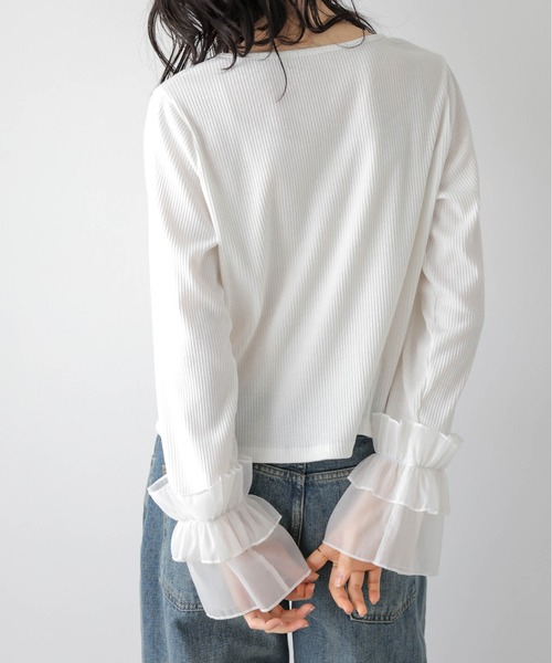 【新品】 24SS ミューベル ギャザースリーブカットソー 白 フリル 刺繍 Ｍ XS～Lサイズあり】刺繍レース×パステルサテンフレアキャバドレス
