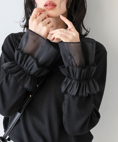当店在庫してます！ セール】ギャザーフリル袖トップス（Tシャツ/カットソー トップス