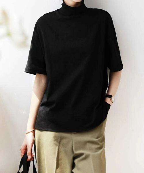 SEU(エスイーユー)の「首のUV対策に!ハイネック半袖Tシャツ(Tシャツ/カットソー・レディース・ブラック/ホワイト・フリー)」の1枚目の写真