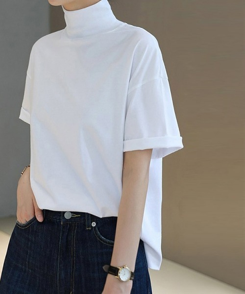 SEU(エスイーユー)の「首のUV対策に!ハイネック半袖Tシャツ(Tシャツ/カットソー・レディース・ブラック/ホワイト・フリー)」の3枚目の写真