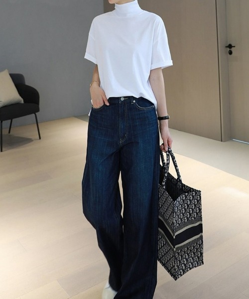 SEU(エスイーユー)の「首のUV対策に!ハイネック半袖Tシャツ(Tシャツ/カットソー・レディース・ブラック/ホワイト・フリー)」の5枚目の写真