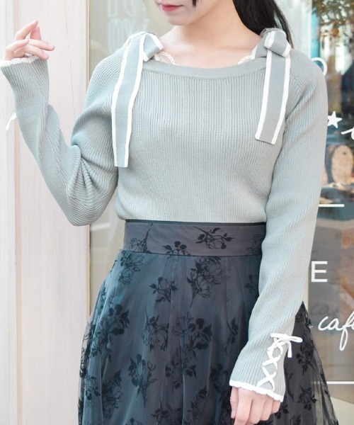 axes femme（アクシーズファム）の「ショルダーリボンニット（ニット/セーター・レディース・ホワイト/ブラック/ミント・FREE）」の3枚目の写真