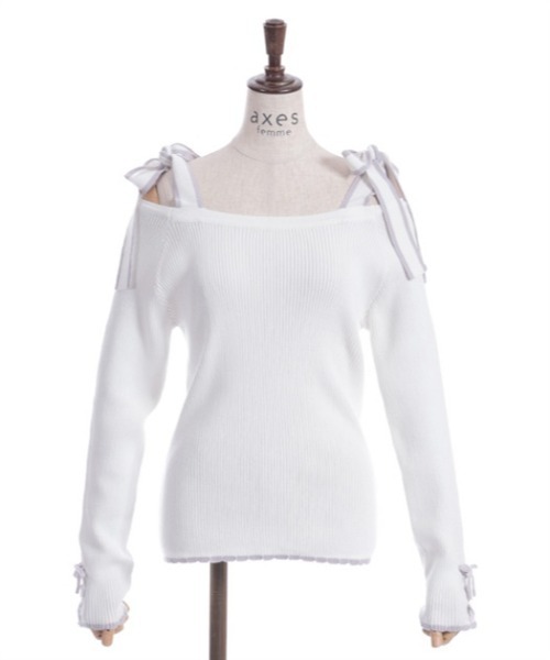 axes femme（アクシーズファム）の「ショルダーリボンニット（ニット/セーター・レディース・ホワイト/ブラック/ミント・FREE）」の13枚目の写真