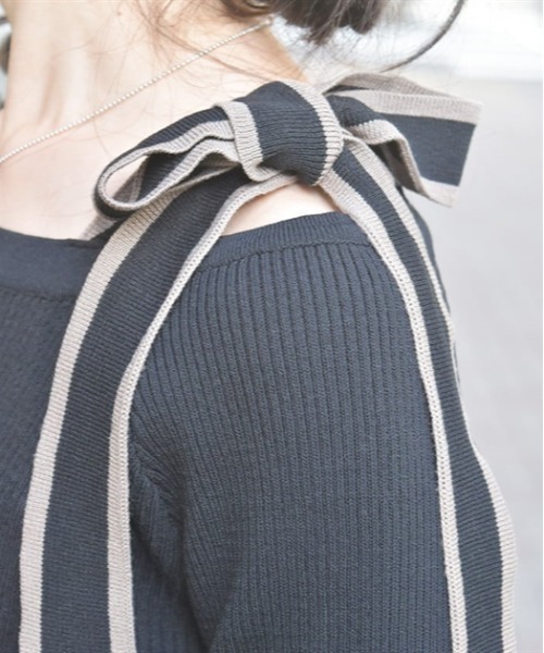 axes femme（アクシーズファム）の「ショルダーリボンニット（ニット/セーター・レディース・ホワイト/ブラック/ミント・FREE）」の7枚目の写真