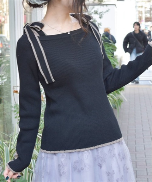 axes femme（アクシーズファム）の「ショルダーリボンニット（ニット/セーター・レディース・ホワイト/ブラック/ミント・FREE）」の9枚目の写真