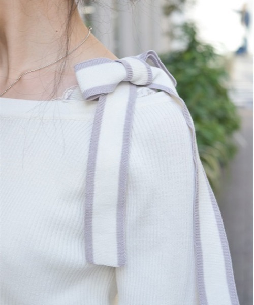 axes femme（アクシーズファム）の「ショルダーリボンニット（ニット/セーター・レディース・ホワイト/ブラック/ミント・FREE）」の11枚目の写真