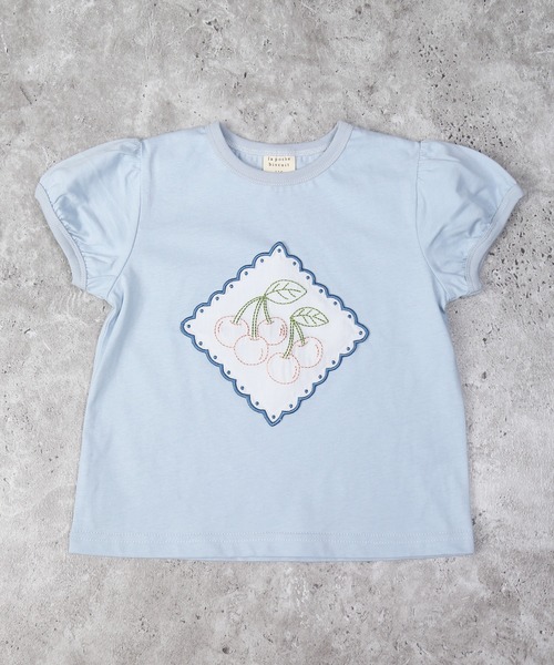 la poche biscuit（ラポシェビスキュイ）の「さくらんぼTシャツ（Tシャツ/カットソー・キッズ・アイボリー/ピンク/サックスブルー・80/90/100/110/120/130/140）」の2枚目の写真