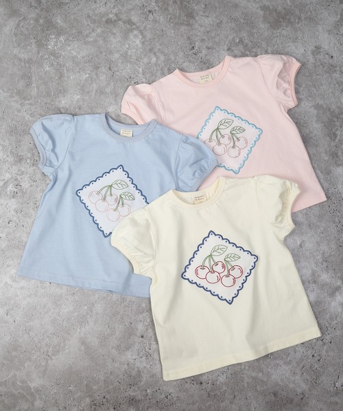 la poche biscuit（ラポシェビスキュイ）の「さくらんぼTシャツ（Tシャツ/カットソー・キッズ・アイボリー/ピンク/サックスブルー・80/90/100/110/120/130/140）」の9枚目の写真