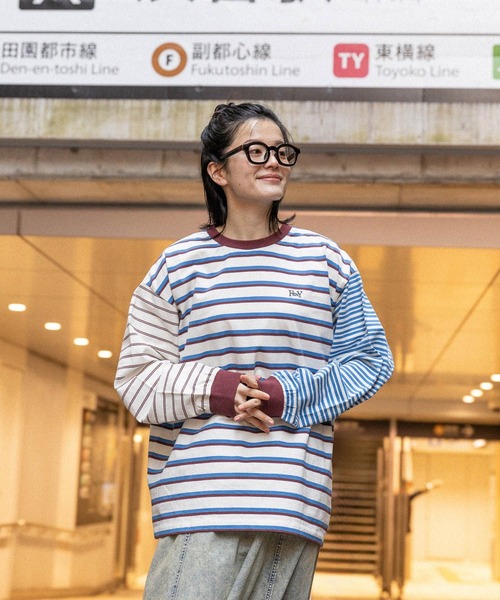 Fishs Eddy（フィッシュエディ）の「【Fishs Eddy(フィッシュエディ)】ボーダープルオーバー【UNISEX】（Tシャツ/カットソー・レディース・ブラウン/オフホワイト/グリーン・MEDIUM/LARGE）」の7枚目の写真