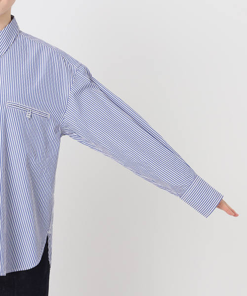 B.C STOCK(ベーセーストック)の「無地ストライプポケットシャツ(シャツ/ブラウス・レディース・ネイビー/ブルー/ホワイト・FREE)」の10枚目の写真