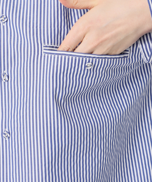 B.C STOCK(ベーセーストック)の「無地ストライプポケットシャツ(シャツ/ブラウス・レディース・ネイビー/ブルー/ホワイト・FREE)」の9枚目の写真