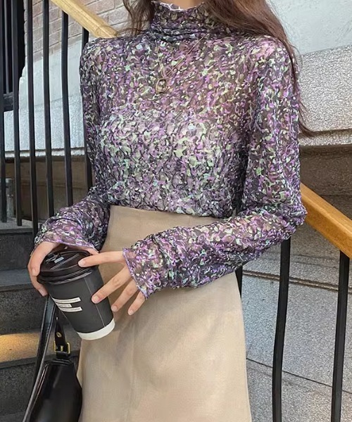 セール】花柄 メローシャーリング レース シアートップス（Tシャツ