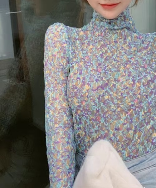 CELENA BEATS(セレナビーツ)の「花柄 メローシャーリング レース シアートップス(Tシャツ/カットソー・レディース・アイボリー/グリーン/ライトブルー/ネイビー/ブラウン/ピンク・FREE)」の21枚目の写真