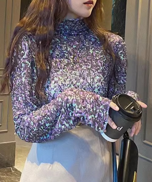 CELENA BEATS(セレナビーツ)の「花柄 メローシャーリング レース シアートップス(Tシャツ/カットソー・レディース・アイボリー/グリーン/ライトブルー/ネイビー/ブラウン/ピンク・FREE)」の16枚目の写真