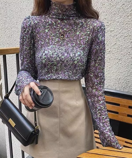 CELENA BEATS(セレナビーツ)の「花柄 メローシャーリング レース シアートップス(Tシャツ/カットソー・レディース・アイボリー/グリーン/ライトブルー/ネイビー/ブラウン/ピンク・FREE)」の20枚目の写真