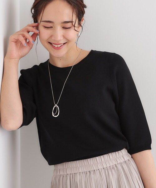 DRESKIP（ドレスキップ）の「【高レビュー/洗える/S-LL】季節の変わり目から活躍 多機能 5分袖ニット（ニット/セーター・レディース・ベージュ系2/ブラック/スモーキーグリーン系/オフホワイト/ブラック系2・01/02/03/04）」の3枚目の写真