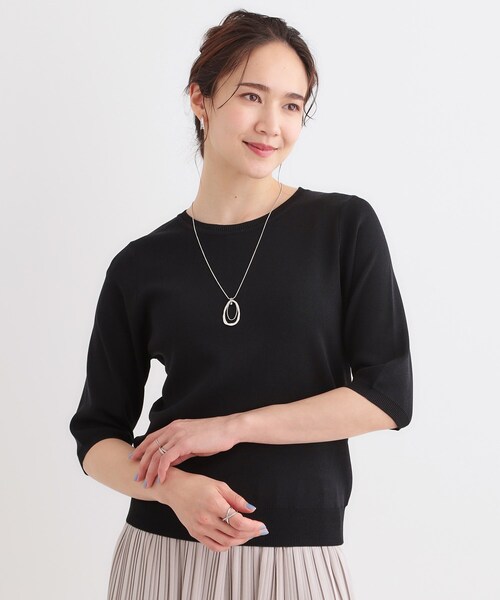 DRESKIP（ドレスキップ）の「【高レビュー/洗える/S-LL】季節の変わり目から活躍 多機能 5分袖ニット（ニット/セーター・レディース・ベージュ系2/ブラック/スモーキーグリーン系/オフホワイト/ブラック系2・01/02/03/04）」の6枚目の写真