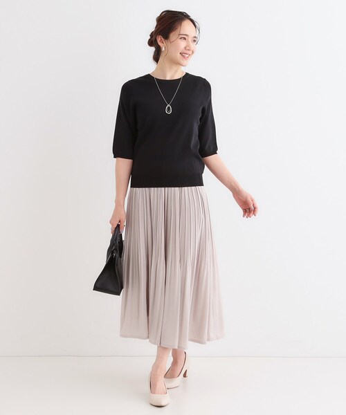 DRESKIP（ドレスキップ）の「【高レビュー/洗える/S-LL】季節の変わり目から活躍 多機能 5分袖ニット（ニット/セーター・レディース・ベージュ系2/ブラック/スモーキーグリーン系/オフホワイト/ブラック系2・01/02/03/04）」の8枚目の写真