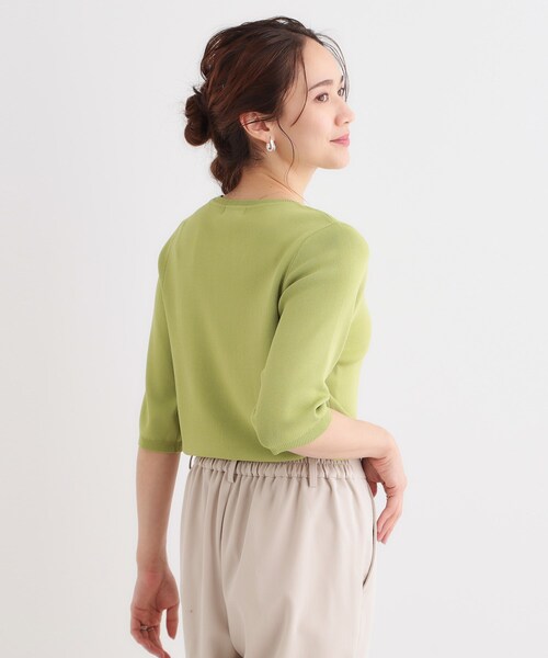 DRESKIP（ドレスキップ）の「【高レビュー/洗える/S-LL】季節の変わり目から活躍 多機能 5分袖ニット（ニット/セーター・レディース・ベージュ系2/ブラック/スモーキーグリーン系/オフホワイト/ブラック系2・01/02/03/04）」の11枚目の写真