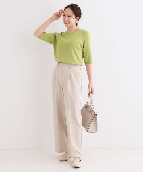 DRESKIP（ドレスキップ）の「【高レビュー/洗える/S-LL】季節の変わり目から活躍 多機能 5分袖ニット（ニット/セーター・レディース・ベージュ系2/ブラック/スモーキーグリーン系/オフホワイト/ブラック系2・01/02/03/04）」の12枚目の写真