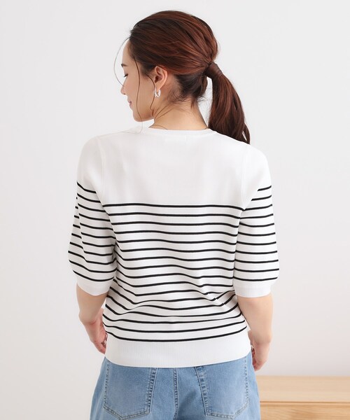 DRESKIP（ドレスキップ）の「【高レビュー/洗える/S-LL】季節の変わり目から活躍 多機能 5分袖ニット（ニット/セーター・レディース・ベージュ系2/ブラック/スモーキーグリーン系/オフホワイト/ブラック系2・01/02/03/04）」の15枚目の写真