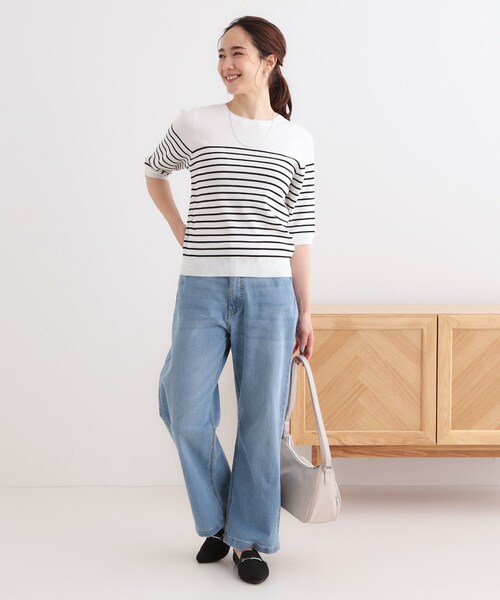 DRESKIP（ドレスキップ）の「【高レビュー/洗える/S-LL】季節の変わり目から活躍 多機能 5分袖ニット（ニット/セーター・レディース・ベージュ系2/ブラック/スモーキーグリーン系/オフホワイト/ブラック系2・01/02/03/04）」の16枚目の写真