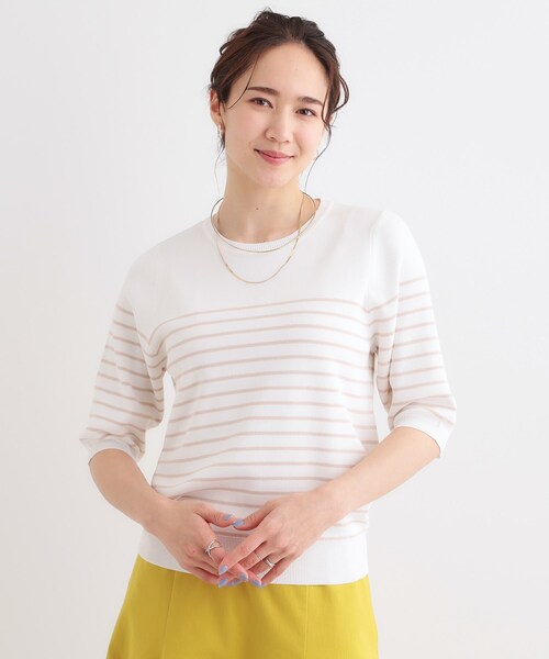 DRESKIP（ドレスキップ）の「【高レビュー/洗える/S-LL】季節の変わり目から活躍 多機能 5分袖ニット（ニット/セーター・レディース・ベージュ系2/ブラック/スモーキーグリーン系/オフホワイト/ブラック系2・01/02/03/04）」の18枚目の写真