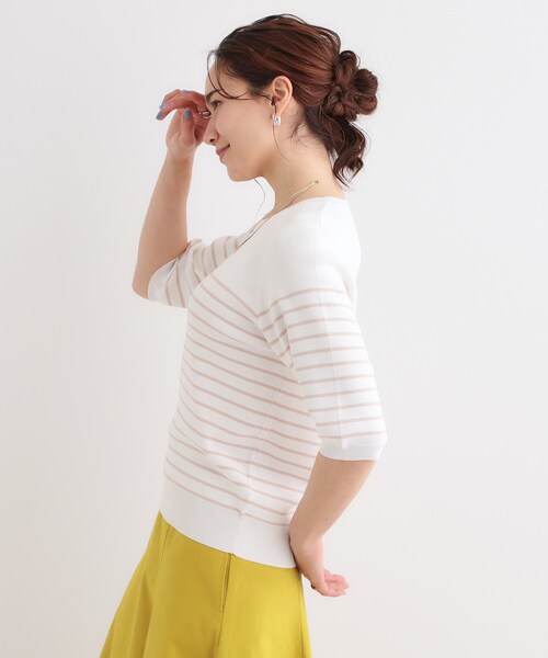 DRESKIP（ドレスキップ）の「【高レビュー/洗える/S-LL】季節の変わり目から活躍 多機能 5分袖ニット（ニット/セーター・レディース・ベージュ系2/ブラック/スモーキーグリーン系/オフホワイト/ブラック系2・01/02/03/04）」の19枚目の写真