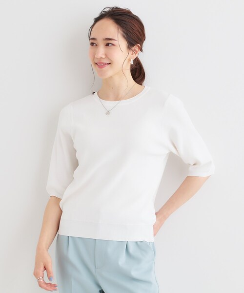 DRESKIP（ドレスキップ）の「【高レビュー/洗える/S-LL】季節の変わり目から活躍 多機能 5分袖ニット（ニット/セーター・レディース・ベージュ系2/ブラック/スモーキーグリーン系/オフホワイト/ブラック系2・01/02/03/04）」の22枚目の写真