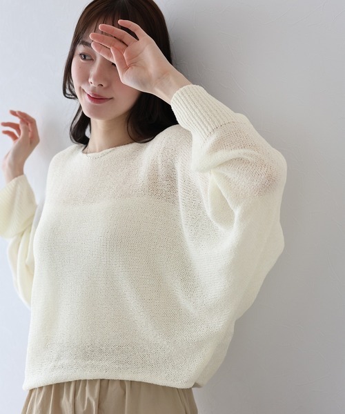 BLUEEAST(ブルーイースト)の「メッシュドルマンサマーニット(ニット/セーター・レディース・ホワイト/ピンク/ブラック/カーキ/ベージュ/ブルー/ブラウン・MEDIUM)」の2枚目の写真